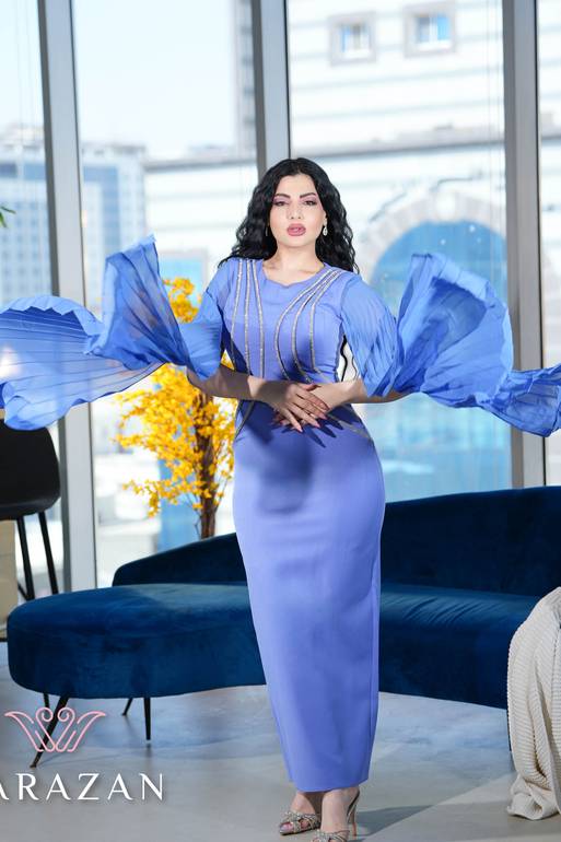 فستان سهرة ناعم أنيق بستايل أكمام كسرات طويلة