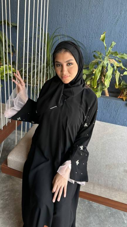 عباية مناسبات كلوش بكرستال بطول الكم وتدخيلة تل