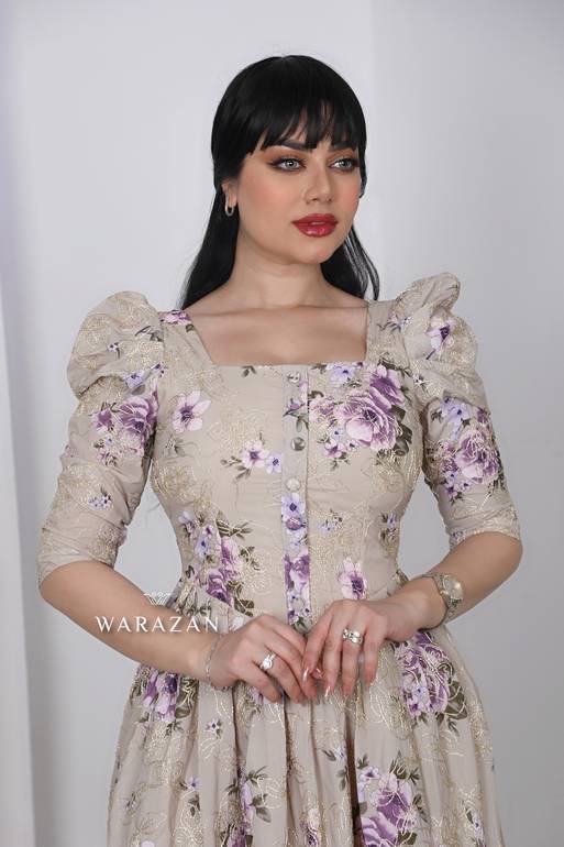 فستان ميد بقماش جاكار بلمعه مع ربطة 