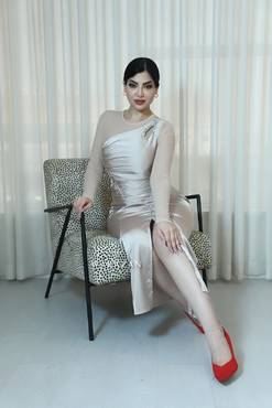 فستان سهرة بتصميم شفاف من الكم 