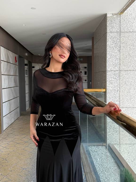 فستان سهرة ناعم بأكمام طويلة 