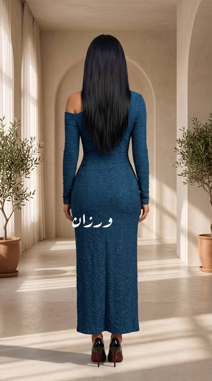فستان ناعم مجسم بكسرات عند الخصر