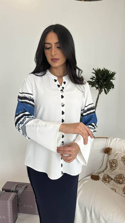 قميص ساتان بطبعة كم أزرق