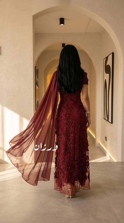 فستان راقي للمناسبات مع كم شيفون طايح 