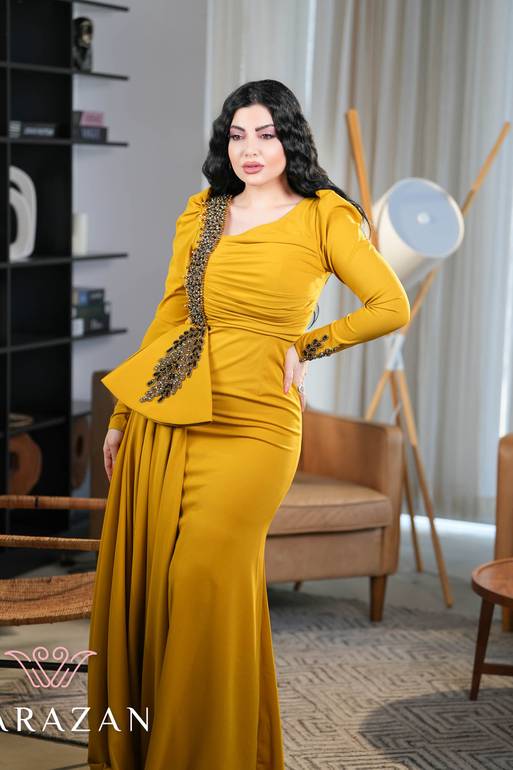 فستان سهرة طويل ماسك و ساتر بتطريز 