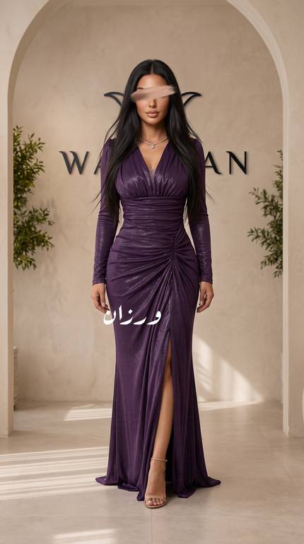  فستان سهرة بكسرات بتصميم درابيه فاخر