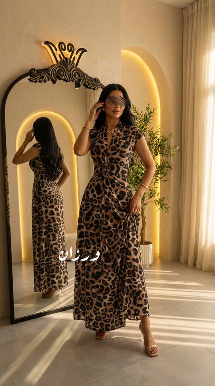 فستان طويل بتصميم ملفوف على الخصر.