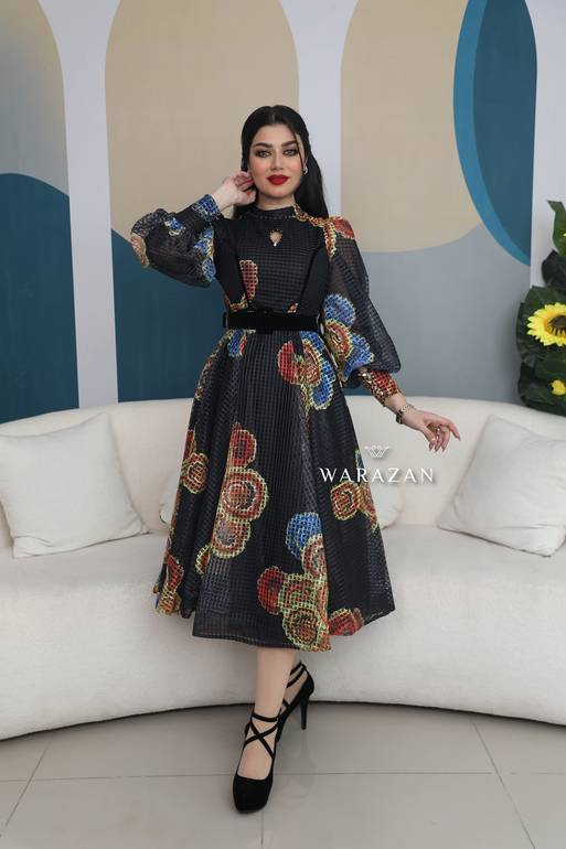 فستان اسود مشجر