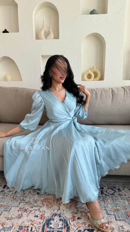  فستان لف ناعم للعيد دبل كلوش مع تطريز 