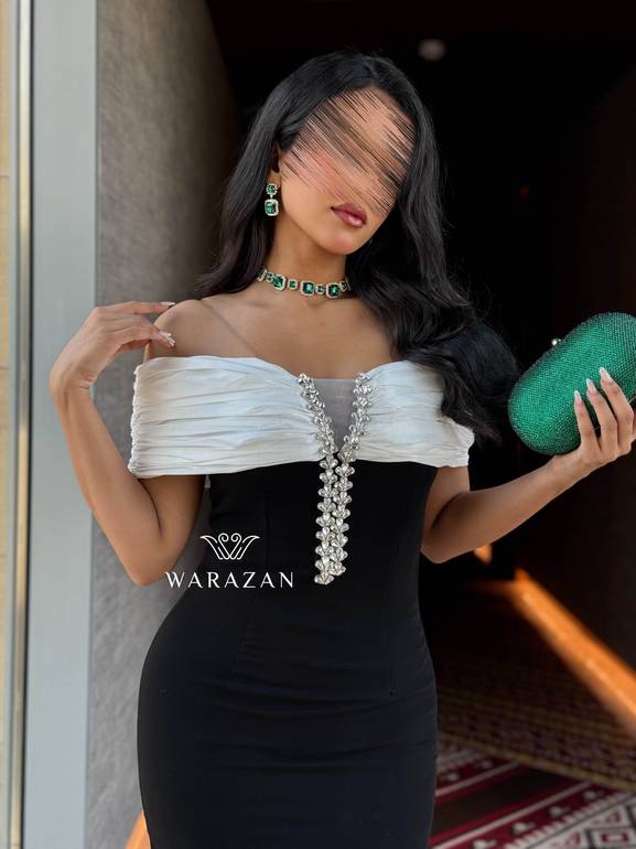 فستان سهره ماسك بكرستال من الصدر  