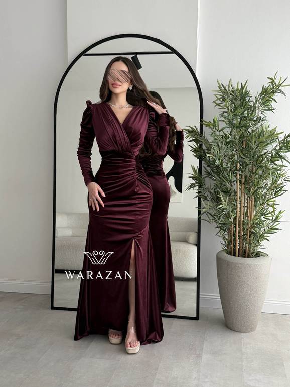 فستان سهرة مخمل بقصة خصر انيقة