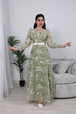 فستان مشجر طويل برنت مع حزام