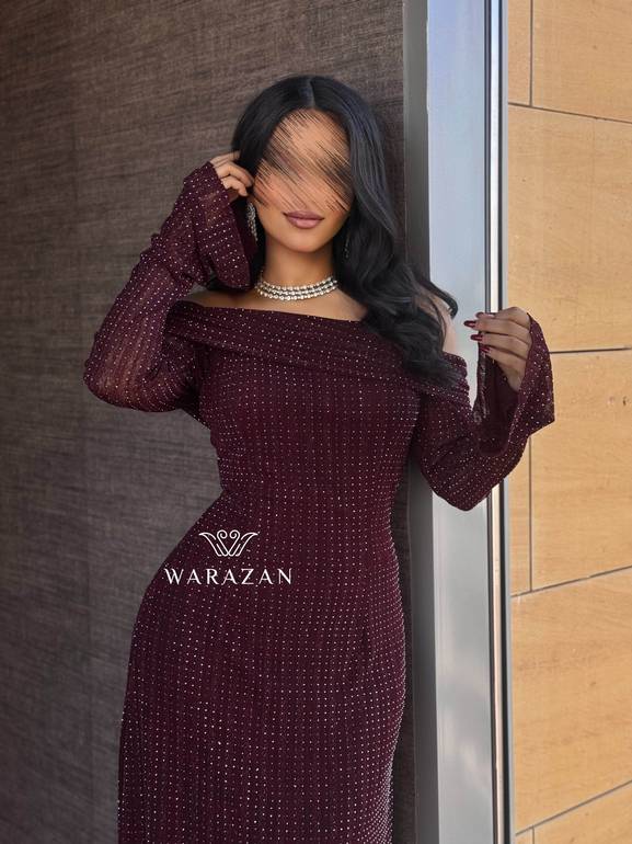 فستان سهره باكمام طويله وبلمعه 