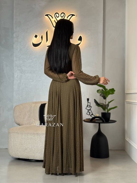 فستان ناعم أنيق لامع بأكمام شفافة