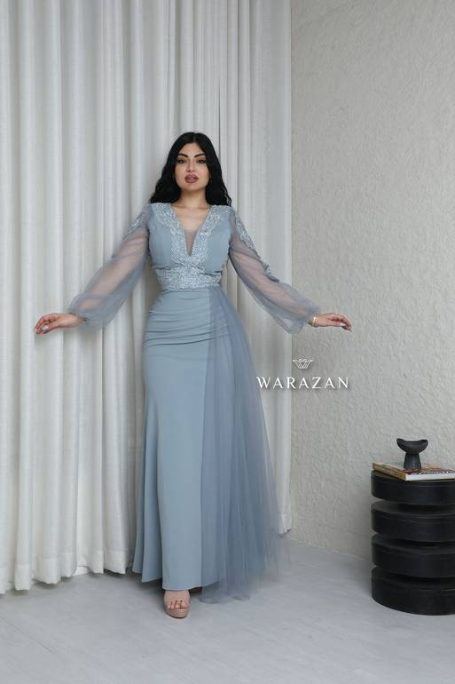 فستان سهرة طويل وناعم كريب اسريتش ماسك 