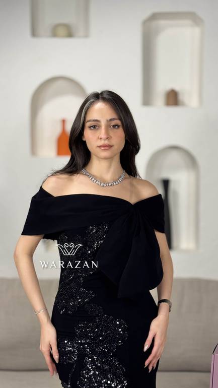 فستان سهره بتطريز كرستال اسود 