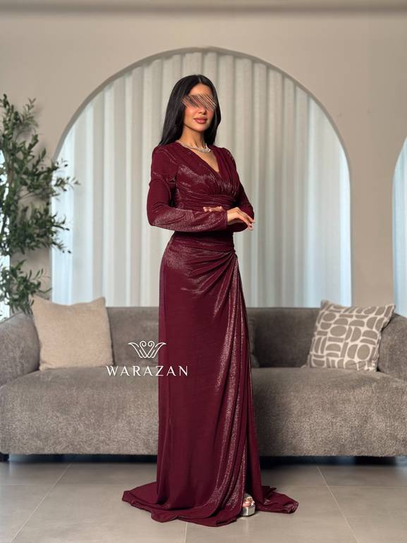  فستان سهرة بكسرات بتصميم درابيه فاخر