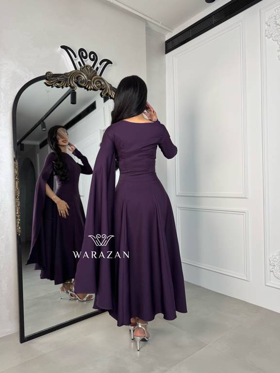 فستان سهرة ناعم  بكيب انسيابي يغطي الأكتاف