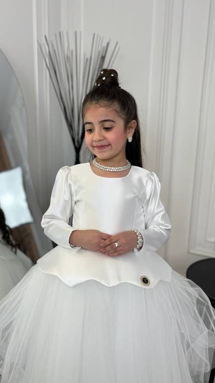 فستان سهره بناتي تفته مع تل منفوش 