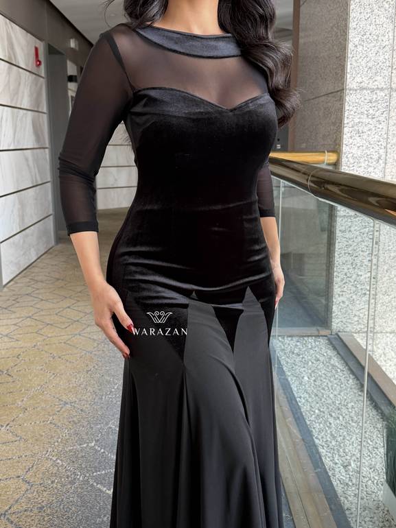 فستان سهرة ناعم بأكمام طويلة 