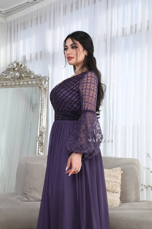 فستان سهرة راقي بأكمام طويلة 
