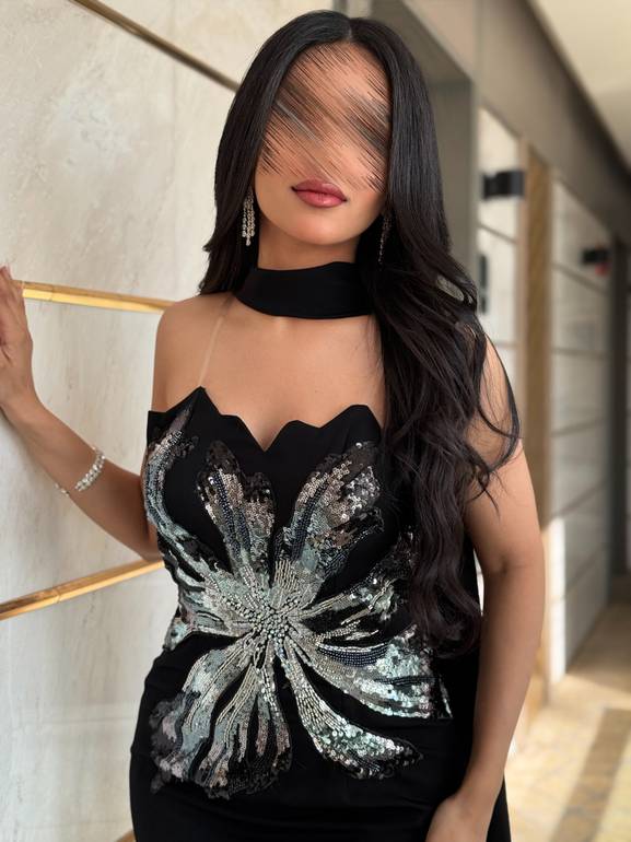 فستان سهرة راقي مع كلفة و شال للمناسبات 