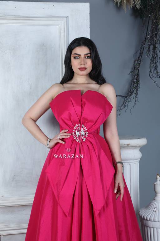 فستان سهرة طويل توب مع إكسسوار زركون 