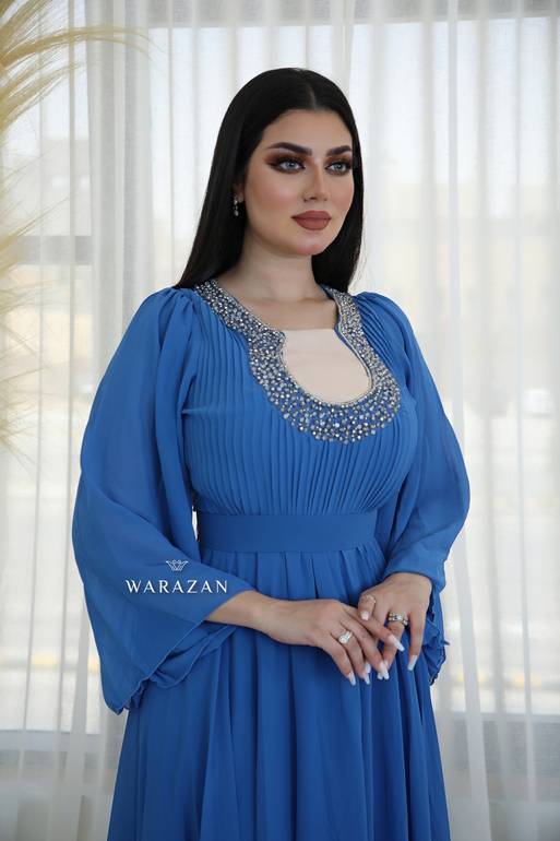 فستان سهرة ناعم شيفون بكسرات