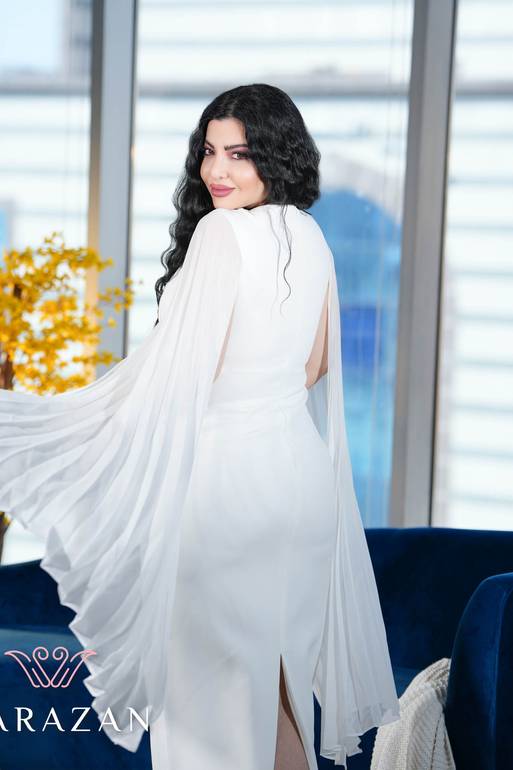 فستان سهرة ناعم أنيق بستايل أكمام كسرات طويلة