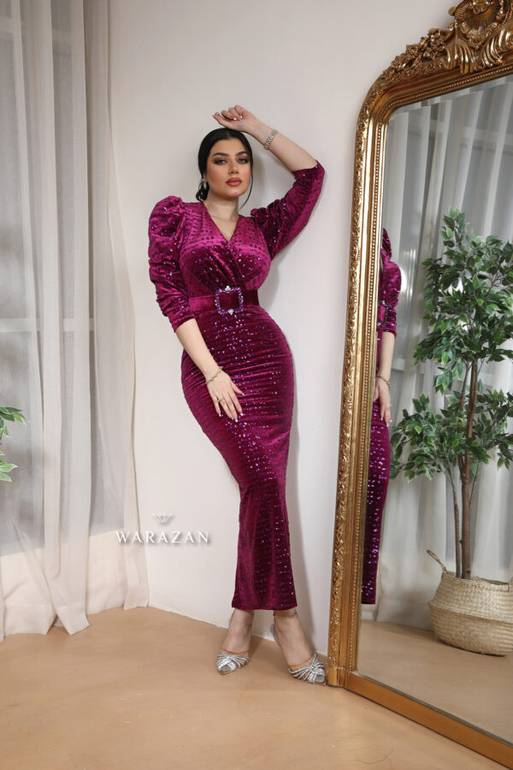 فستان مخمل لمعة ماسك بـ كم حيران