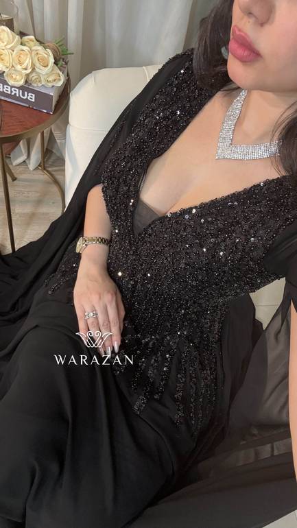 فستان سهرة شيفون باكمام طويله 