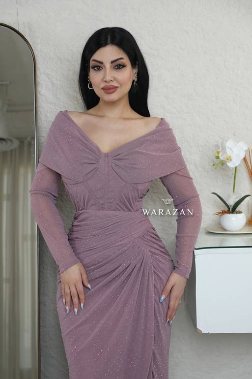 فستان سهرة ناعم ماسك بأكمام طويلة 