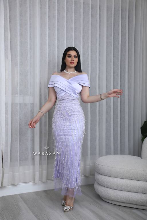 فستان تفتة سهره مع كلفة هدب