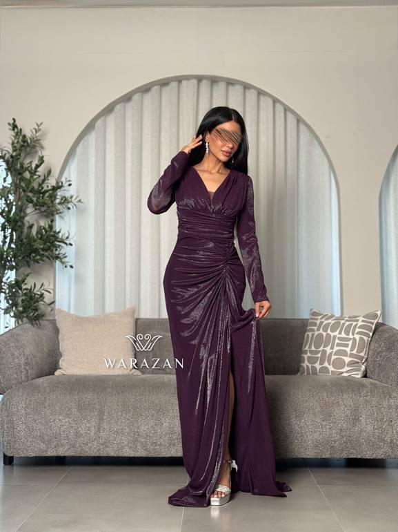  فستان سهرة بكسرات بتصميم درابيه فاخر