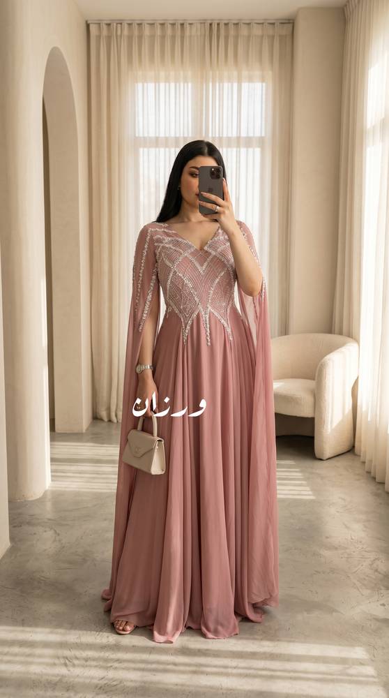 فستان سهرة طويل وناعم للمناسبات شيفون ملكي مع تطريز  