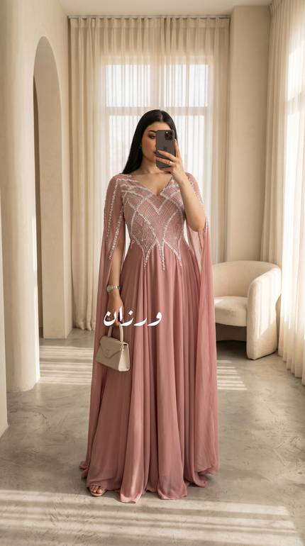 فستان سهرة طويل وناعم للمناسبات شيفون ملكي مع تطريز  