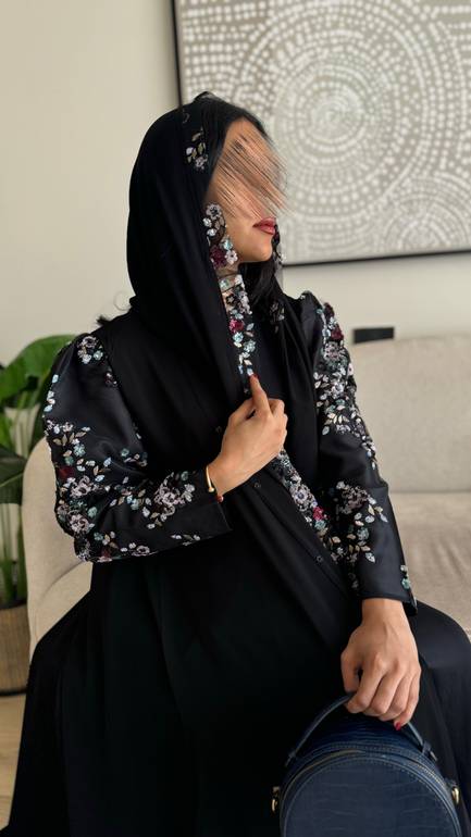 عباية ب أكمام مشجرة بألوان العيد  - سماوي - 60