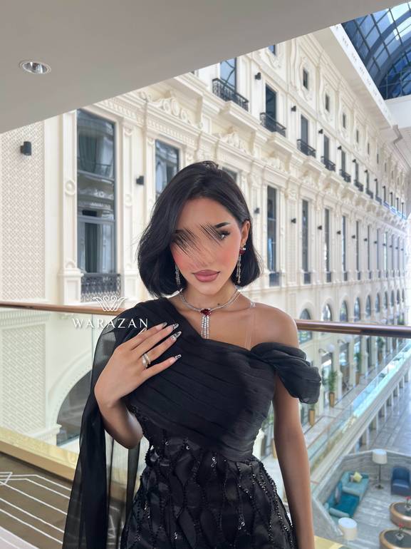 فستان سهرة طويل ماسك مع شال 