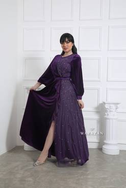 فستان سهرة شتوي مخمل راقي بتطريز