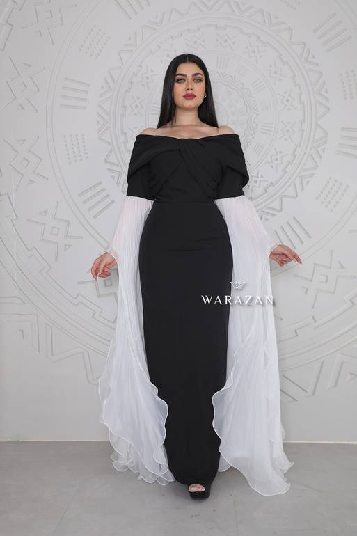 فستان سهرة طويل كريب مسك أكمام بيليسيه 