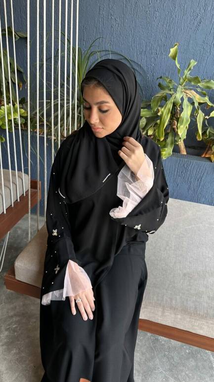 عباية مناسبات كلوش بكرستال بطول الكم وتدخيلة تل
