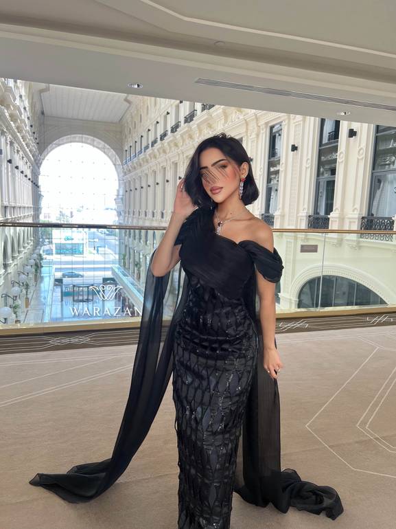 فستان سهرة طويل ماسك مع شال 