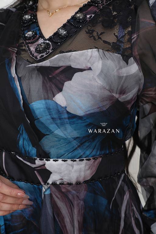 فستان مشجر طويل فخم برنت خاص مع خرز