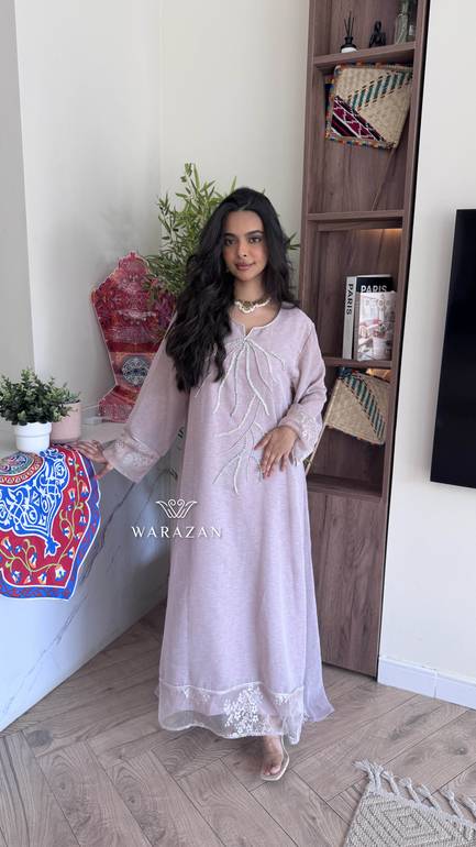 جلابيه انيقه بتطريز ورد - لحمي - L