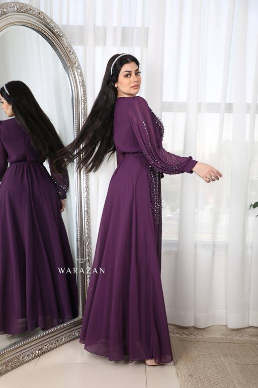 فستان سهرة ناعم بحزام ربطة من الخصر
