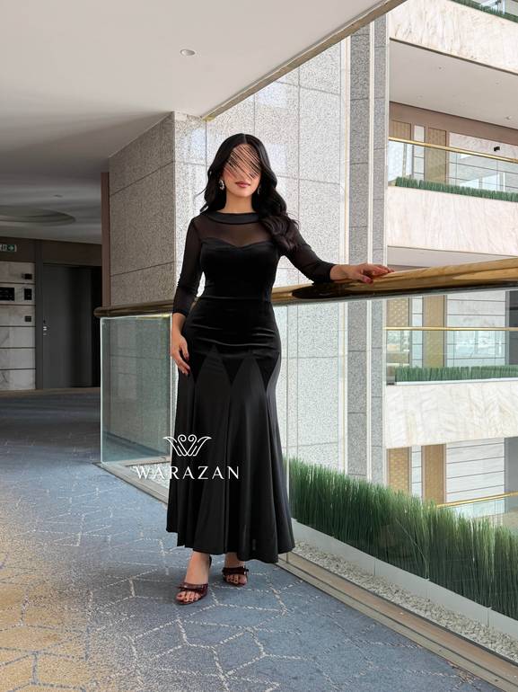 فستان سهرة ناعم بأكمام طويلة 