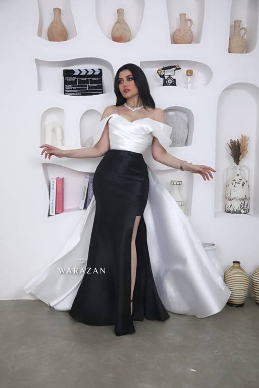 فستان سهرة ناعم ميكادو ماسك اوف شولدر