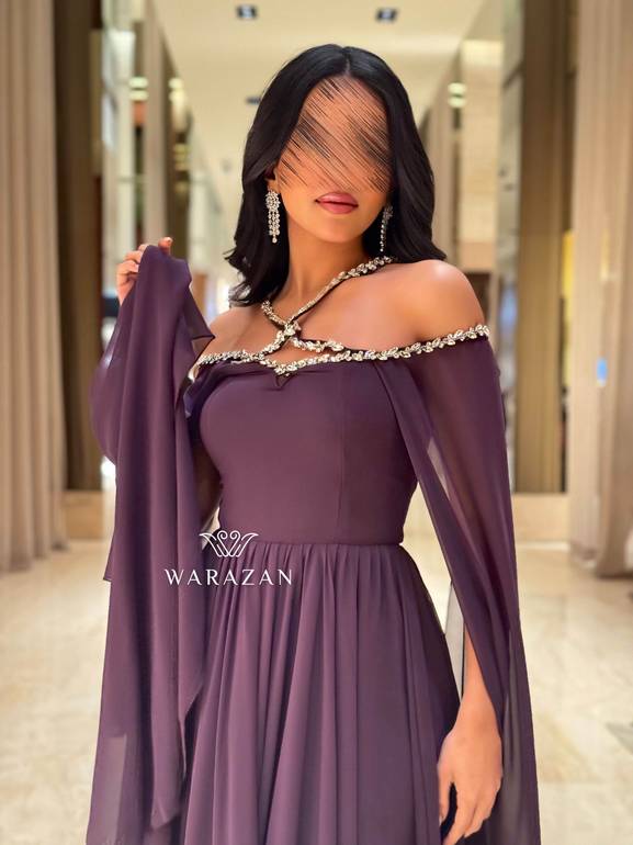 فستان سهرة شيفون باكمام طويله
