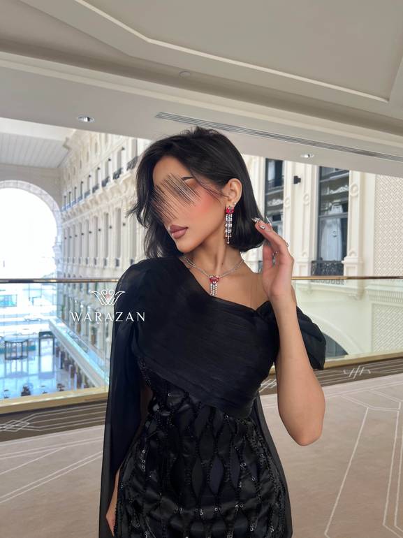 فستان سهرة طويل ماسك مع شال 