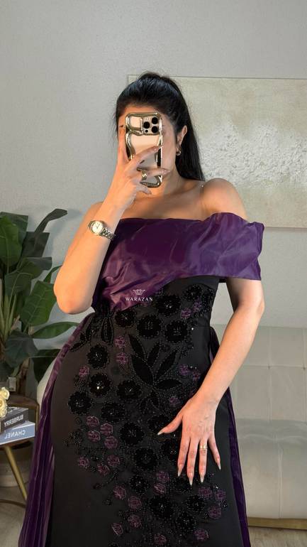 فستان سهرة بتدخيل ورود و كسرات 